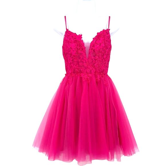 Stacees Dresses & Skirts - Stacees Lace Tulle Mini Dress Sz 2 Fairy Applique Party HOCO Prom Coquette Party